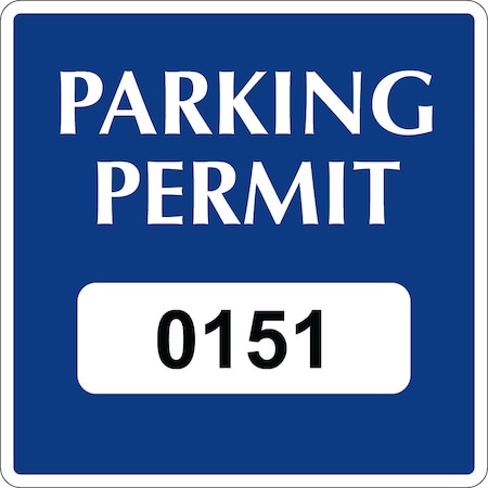 Lustre-Cal Vinyl Permanent Parking Permit Dark Blue 3in x 3in  Square Serialized 151-200, 50PK 253748PvWh1BdSq0151